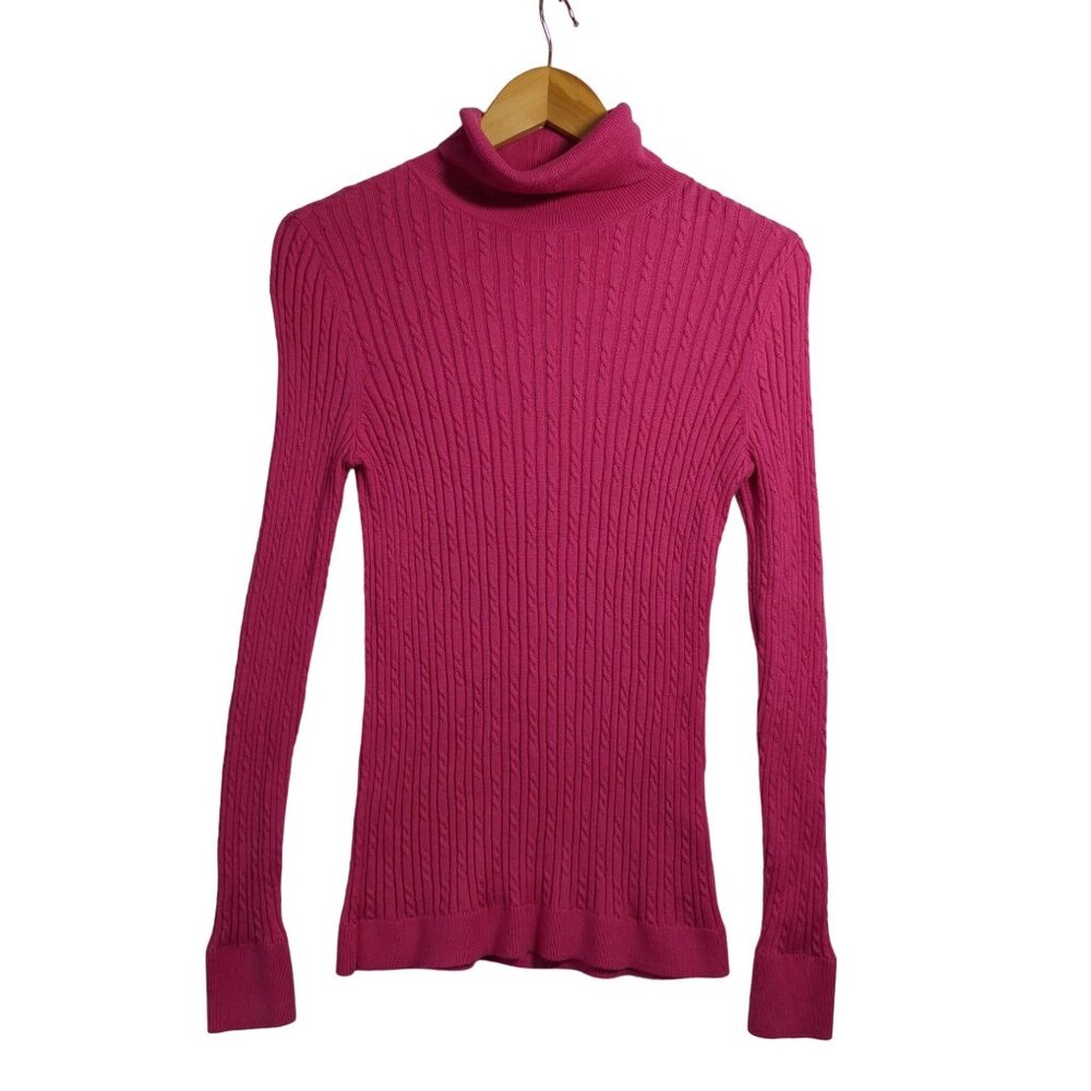 Talbots Cable Knit Sweater Womens S Pink Turtleneck Slim Fit Preppy‎ Heritage